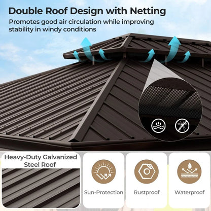 10x12 ft  Aluminium Patio Hardtop Gazebo with Curtain And Net