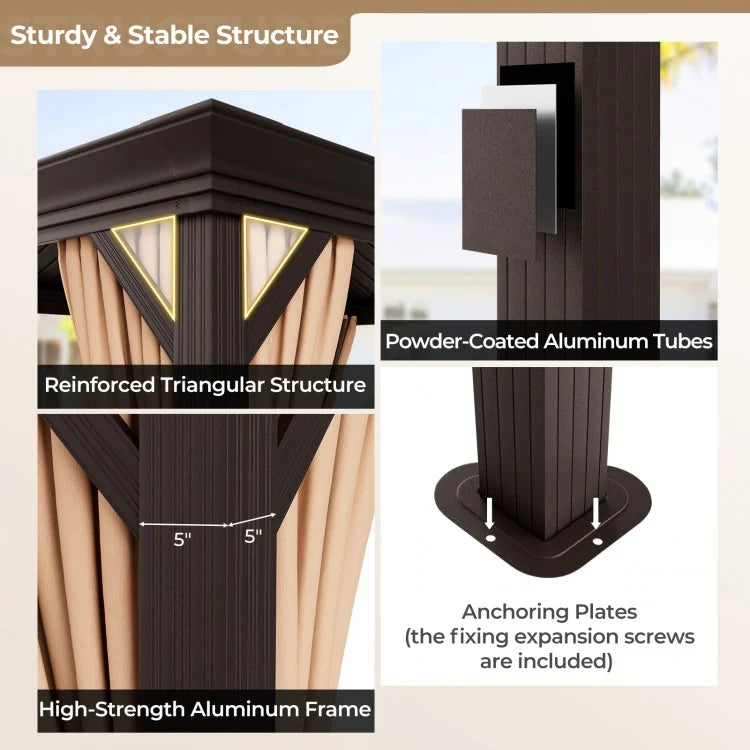 12x12 ft  Aluminium Patio Gazebo with Curtain And Net