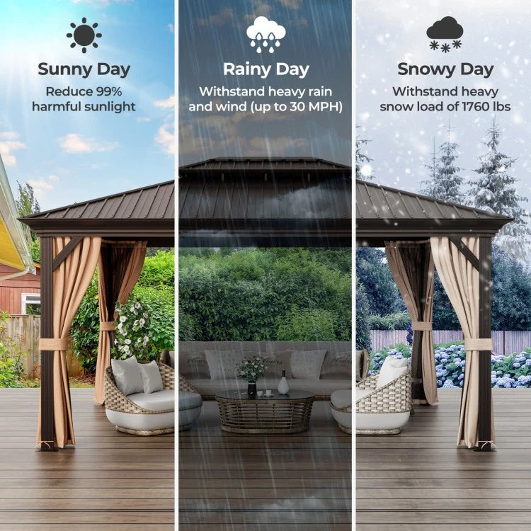 12x12 ft  Aluminium Patio Gazebo with Curtain And Net