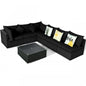 7 Pieces Sectional Wicker Furniture Sofa Set with Tempered Glass Top Coffee Table