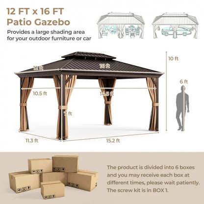 12' x 16' Double-Roof Hardtop Gazebo with Galvanized Steel Roof