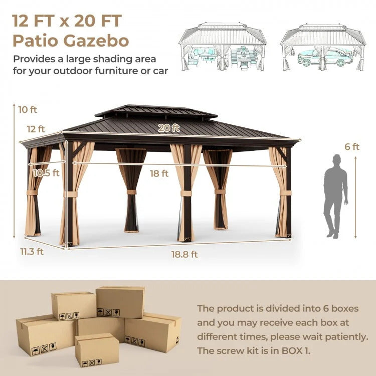 12' x 20' Double-Roof Hardtop Gazebo with Galvanized Steel Roof