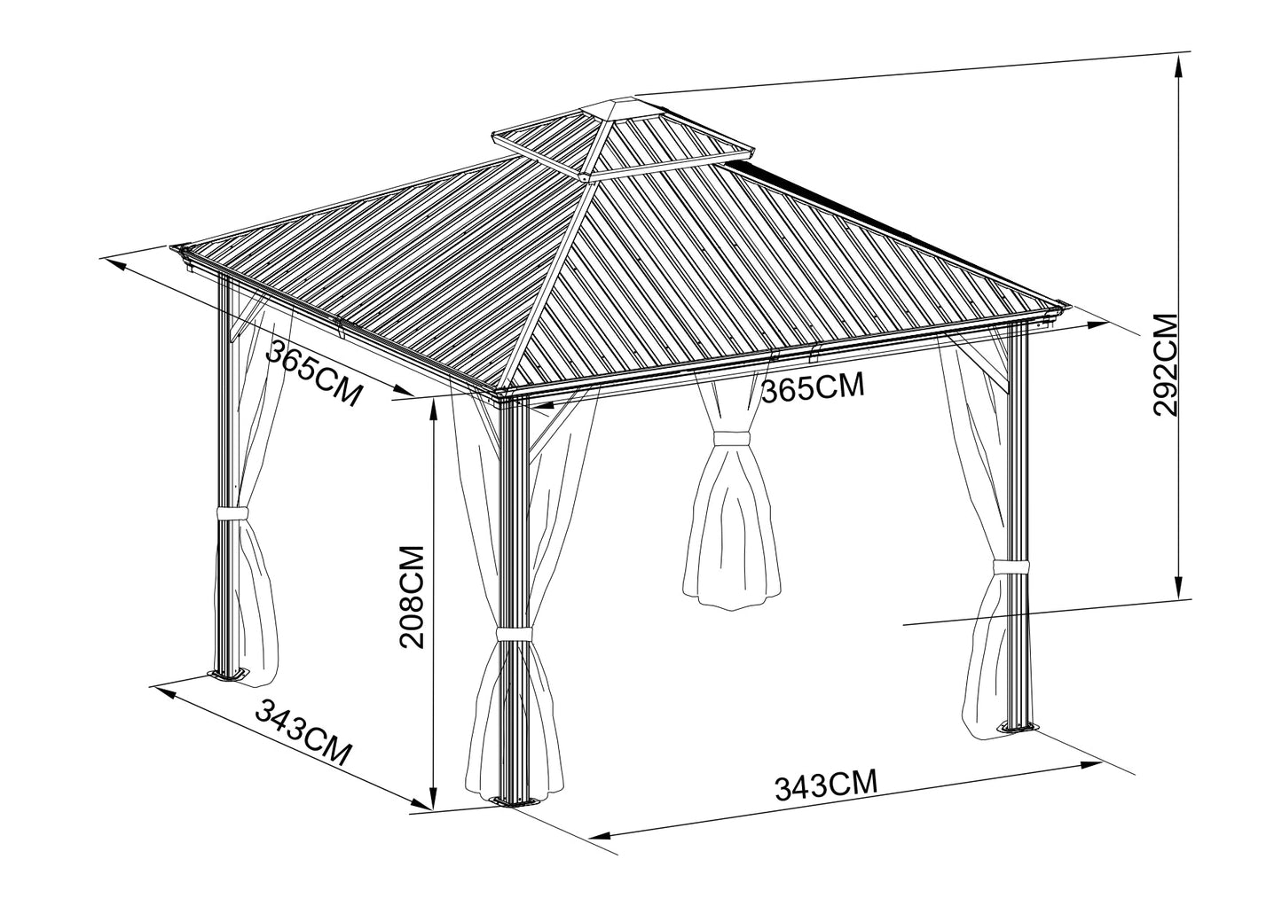 12x12 ft  Aluminium Patio Gazebo with Curtain And Net