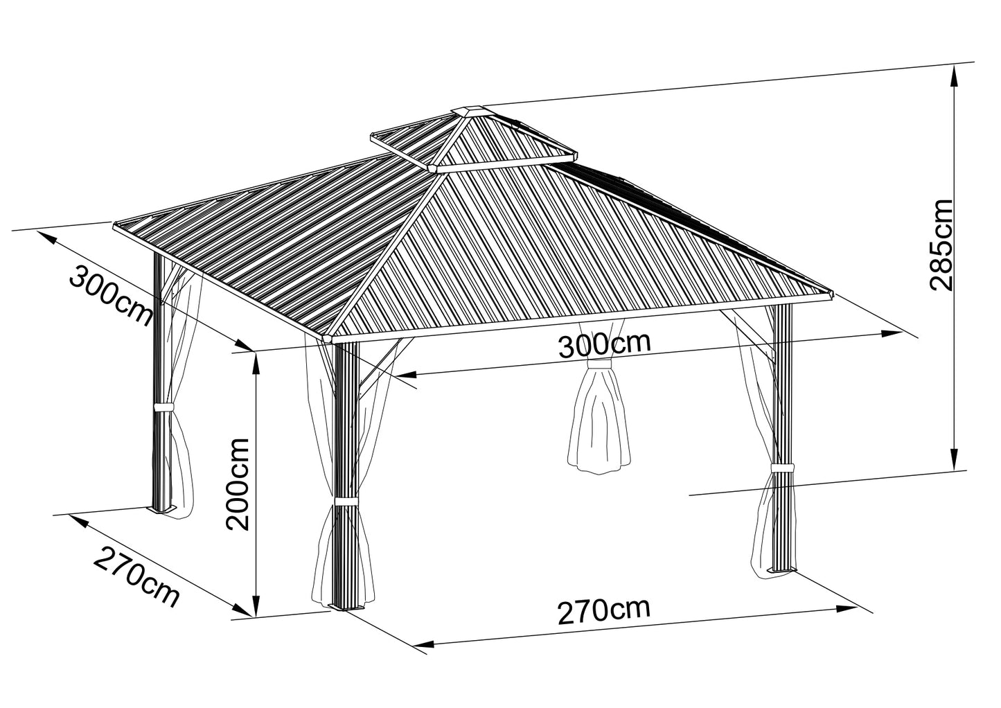 10 x 10 Feet Double-Roof Patio Hardtop Gazebo (Black)