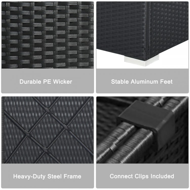 7 Pieces Sectional Wicker Furniture Sofa Set with Tempered Glass Top Coffee Table