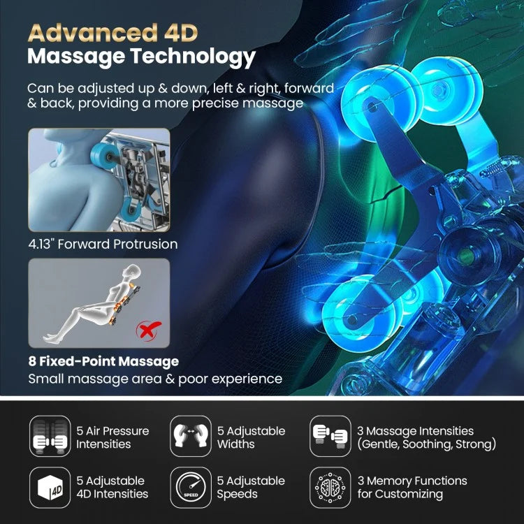 Costway W442WL 2025 New Model Premium 4D Full Body Zero Gravity Massage Recliner with Airbags and Foot Rollers