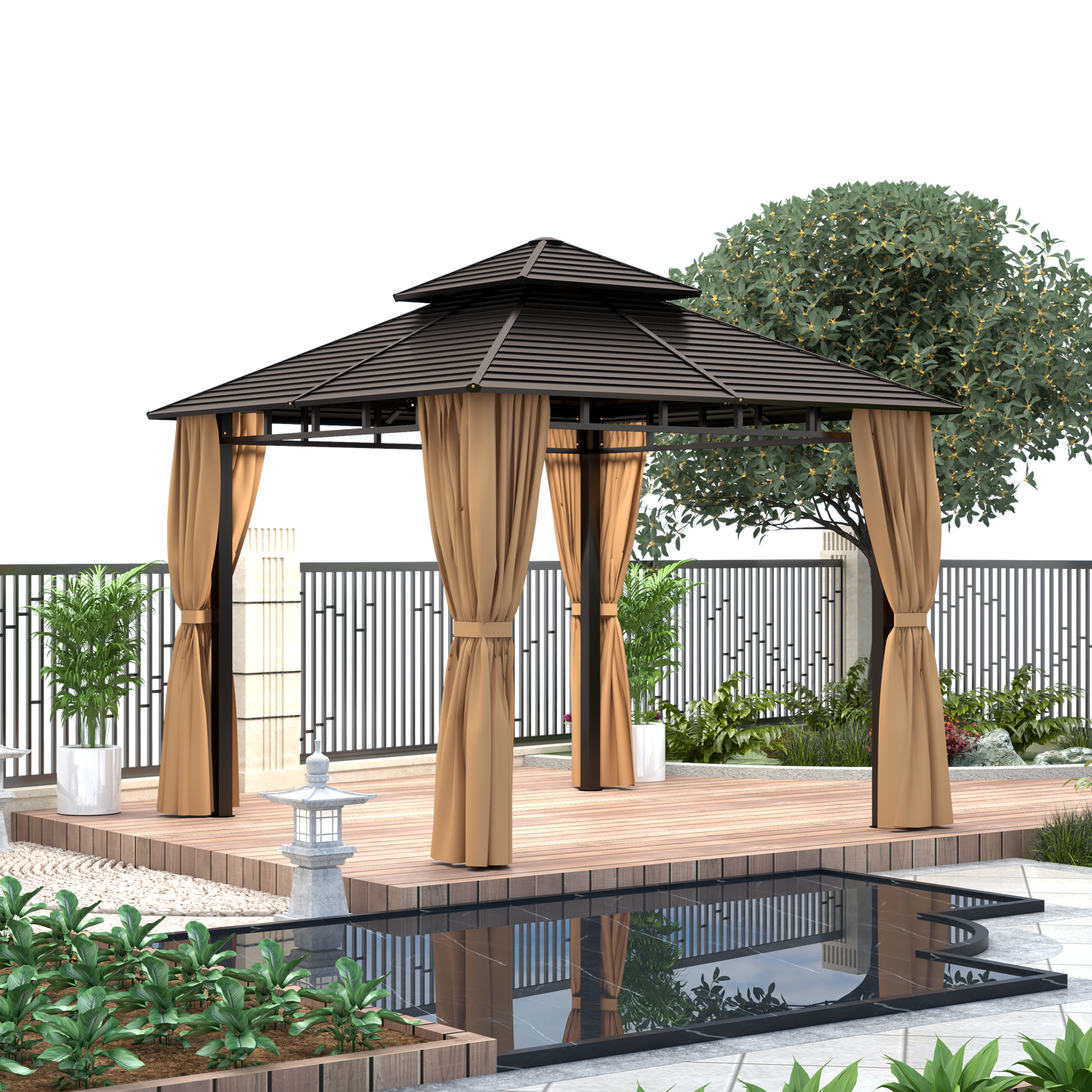 10x10 Feet Patio Hardtop Gazebo with Galvanized Steel Roof