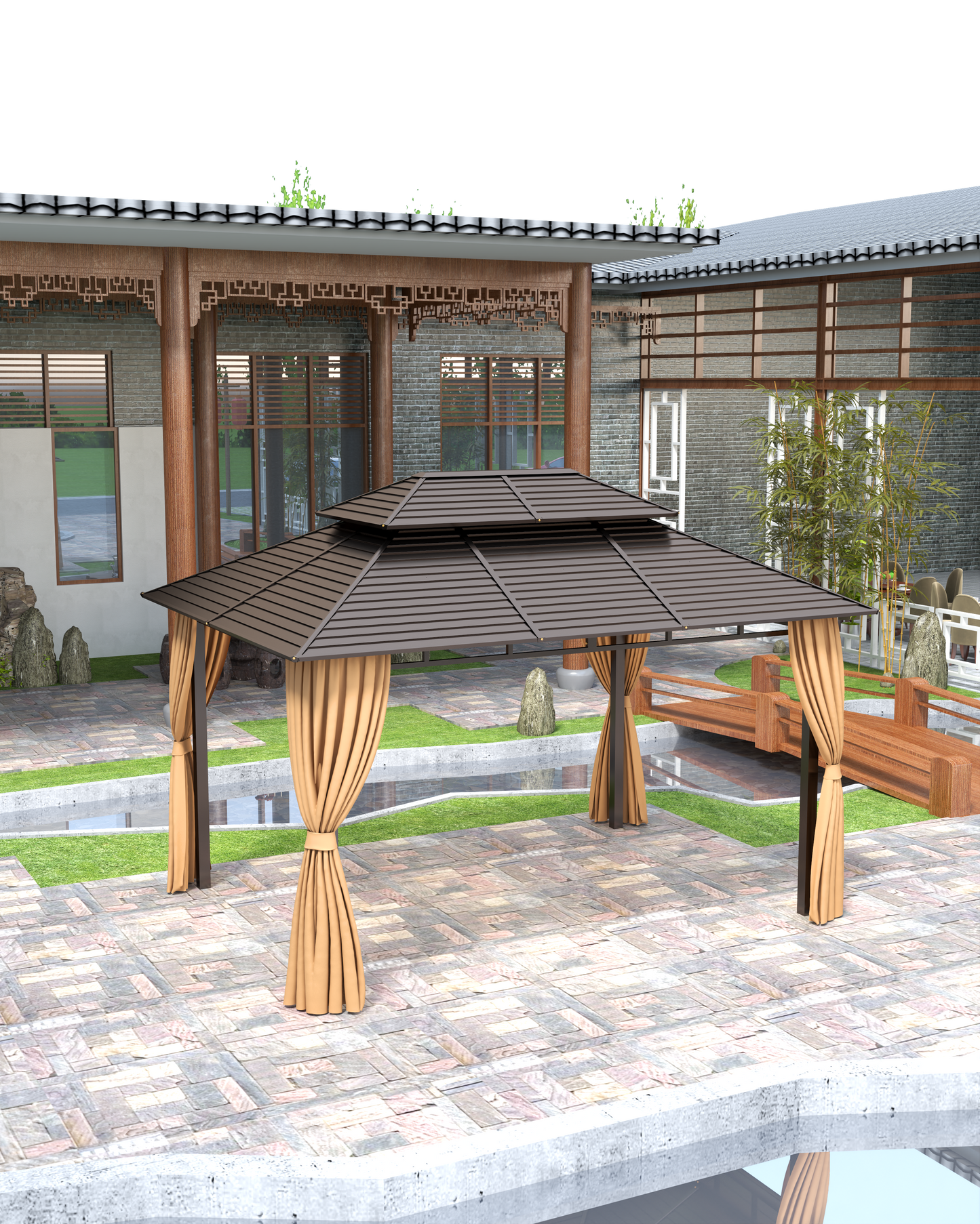 10x13 Feet Patio Hardtop Gazebo with Galvanized Steel Roof