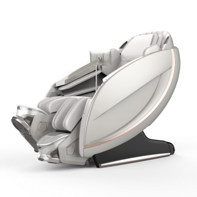 White massage chair with black base on a white background