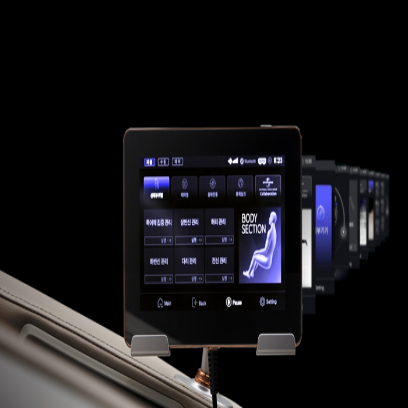 Row of electronic devices with digital displays on a black background